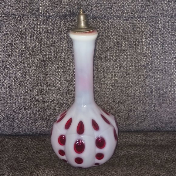 Fenton Other - Vintage Fenton Cranberry Coin Spot Barbers Bottle With Stopper